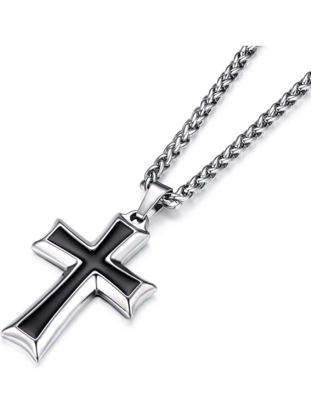 Men's Silver Religious Christian Faith Stainless Steel Cross Pendant Necklace